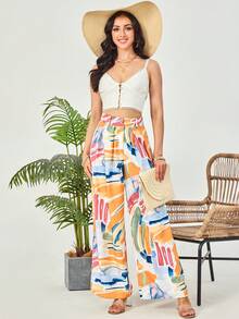 AAmilife Brush Print Wide Leg Pants - White - View 3