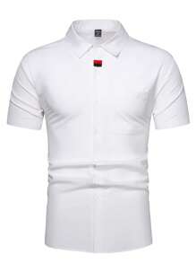 Manfinity Mode Áo sơ mi Nam Túi Nút phía trước màu trơn Giải trí - trắng - Xem 4