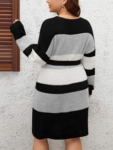 SHEIN LUNE Plus Áo len thắt lưng trễ vai Colorblock - Nhiều màu - Xem 2