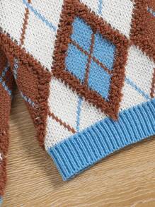 Tween Boy Argyle Pattern Contrast Trim Sweater - Multicolor - View 5
