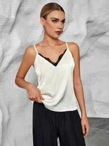 SHEIN Privé Lace Trim Cami Top - Beige - View 6