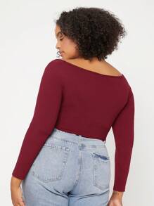 SHEIN BASICS Hơn Chất rắn Scoop Cổ Áo phông Crop - Màu Đỏ Sâu - Xem 2