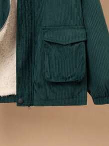 SHEIN 男大童字母刺繡翻蓋口袋加絨內裏連帽外套 - 綠色 - 查看 6