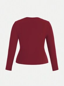 SHEIN BASICS Plus Solid Round Neck Tee - Rose Red - View 2