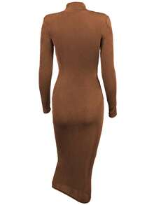 Robe Moulante À Col Montant À Ruché - Tabac - Voir 2