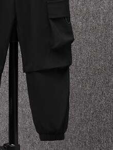 SHEIN Young Boy Slim-Fit Sports Plush Woven Cargo Pants - Black - View 4