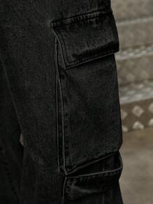 Manfinity Homme Men Flap Pocket Side Cargo Jeans - Black - View 7