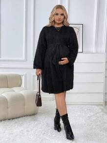 SHEIN Grossesse Plus Robe Unicolore Ceinturé Duveteux
