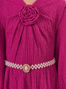 SHEIN Tween Girl 3d Rose Front Flare Sleeve Dress Without Belt - Mint Green - View 8