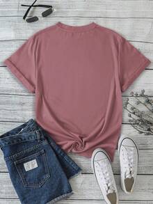 SHEIN LUNE Camiseta con estampado de letra - Rosa Oxidada - Ver 2