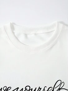 Floral & Letter Graphic Drop Shoulder Sweatshirt - White - View 6