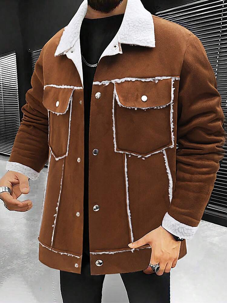 Men Flap Pocket Teddy Lined Jacket Without Tee