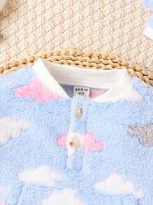 SHEIN 女嬰雲朵刺繡袋鼠口袋性感緊身連體衣和帽 - 藍色 - 查看 4