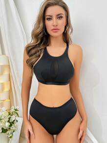 Solid Criss Cross Backless Shapewear Set - Black - View 3