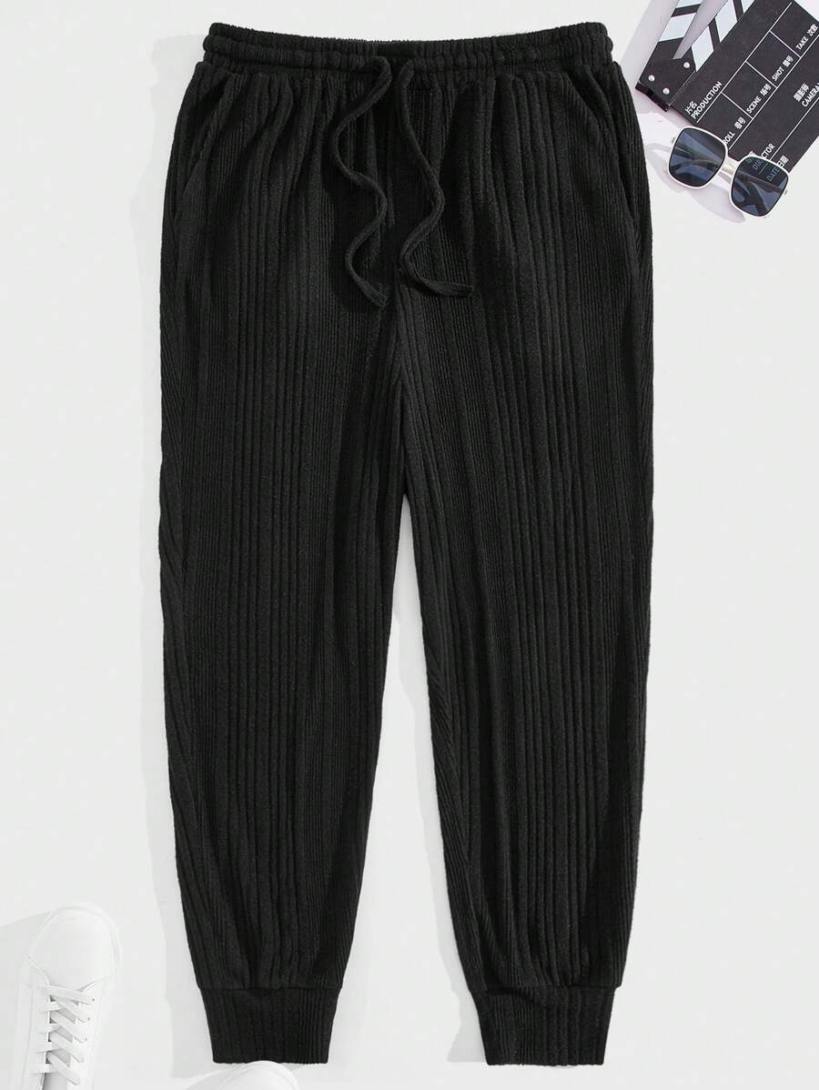 Manfinity RebelGame Nam Eo dây rút Đồ đan Ribbed Quần thể thao - màu đen - Xem 1