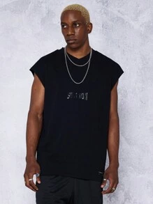 Men Tank Top With Front Graphic For Daily Wear - Black - View 1
