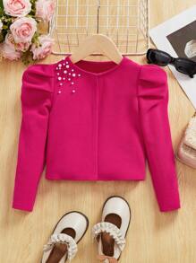 SHEIN 休閒珠子 珍珠純色女童（小）夾克