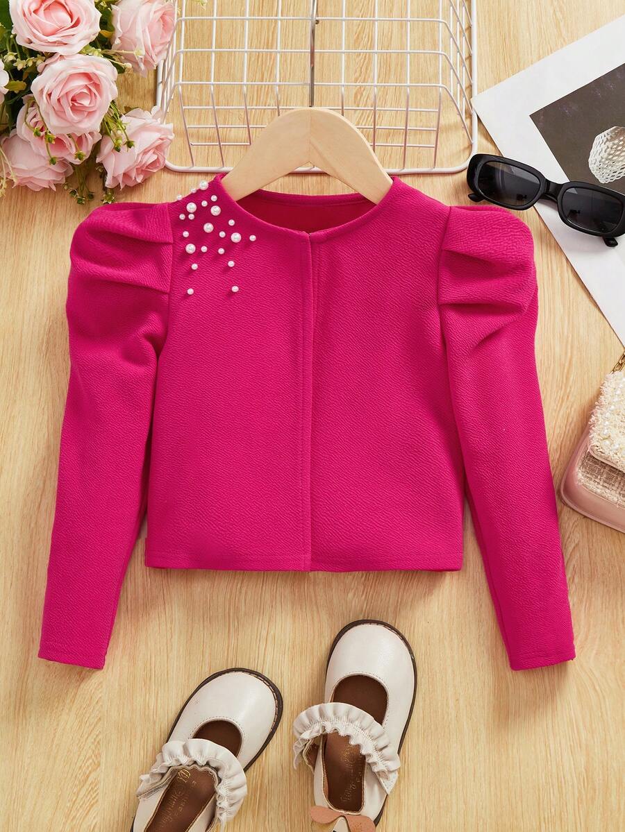 SHEIN 休閒珠子 珍珠純色女童（小）夾克