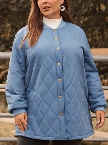 EMERY ROSE 大碼落肩袖前紐扣絎縫外套 - 霧霾藍 - 查看 3