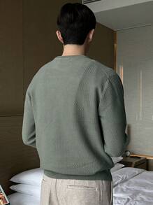 DAZY 男士纯色圆领秋季毛衣 - 綠色 - 查看 2