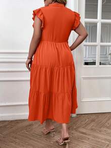 SHEIN LUNE Plus Notched Neck Ruffle Hem Smock Dress - Orange - View 2