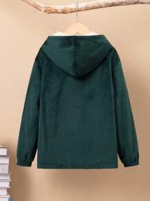 SHEIN 男大童字母刺繡翻蓋口袋加絨內裏連帽外套 - 綠色 - 查看 2