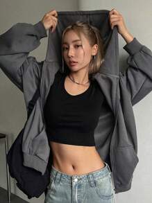 DAZY Bluza z kapturem i ściągaczem, z długimi rękawami i suwakiem