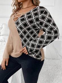 SHEIN LUNE Suéter de punto con estampado geométrico y cruce delantero, suéter de otoño e invierno - Multicolor - Ver 3