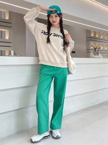 DAZY Letter Graphic Drop Shoulder Sweatshirt - Apricot - View 9