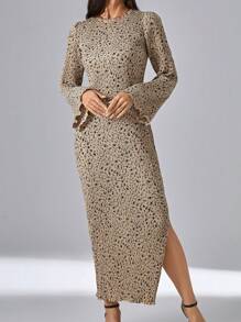 SHEIN Privé In hoa Ditsy Tay áo loe Tách đùi Đầm - Nhiều màu - Xem 1