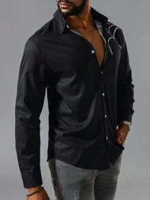 Manfinity LEGND Hombres Camisa con estampado de telaraña con botón - Negro - Ver 6