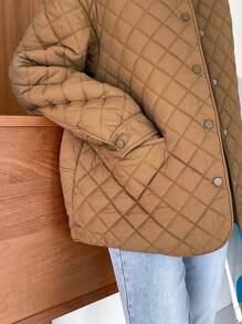 DAZY Drop Shoulder Quilted Pockets Coat ,Winter Women Clothes,Winter Coat Women Jacket - Brown - View 13