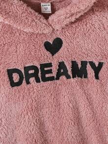 SHEIN Tween Girl Letter Embroidery 3D Ears Design Flannel Sweatshirt - Pink - View 6