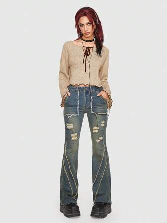 Jersey crop de cuello con cordón de manga con volante