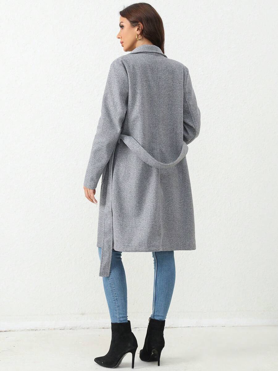 SHEIN Essnce Lapel Neck Dual Pocket Belted Overcoat for Sale Australia