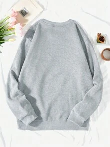 Plus Letter Graphic Thermal Lined Sweatshirt - Grey - View 2