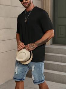 Manfinity Homme Men Solid Round Neck Tee - Black - View 5