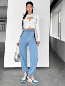 SHEINNeu Lace Up Front Cami Top With Super Crop Top - White - View 4