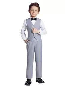 Bộ vest 2 món cho bé trai Bộ vest cho trẻ mới biết đi Bộ vest cho người mang nhẫn Bộ vest cưới Quần vest trang trọng cho trẻ em Màu xám nhạt Kích thước 4-14 tuổi - Màu Xám nhạt - Xem 7