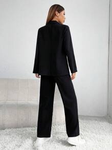 SHEIN PETITE Solid Single Breasted Blazer & Suit Pants In Fall/Winter - Black - View 2