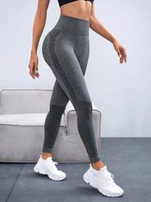 Easithlete 寬腰帶運動打底褲 - 灰色 - 查看 4