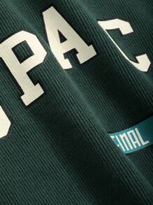 DAZY Áo nỉ trễ vai họa tiết tương phản chữ cái, quần áo mùa thu - Màu xanh lá cây đậm - Xem 9