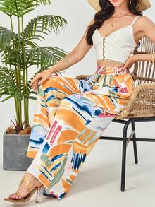 AAmilife Brush Print Wide Leg Pants - White - View 4