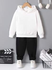 SHEIN Hooded Mechanic Bear Print Pullover Sweatshirt For Young Boys, Spring/Autumn - White - View 2