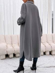 SHEIN Maternity Flap Pocket Drop Shoulder Coat - Light Grey - View 2
