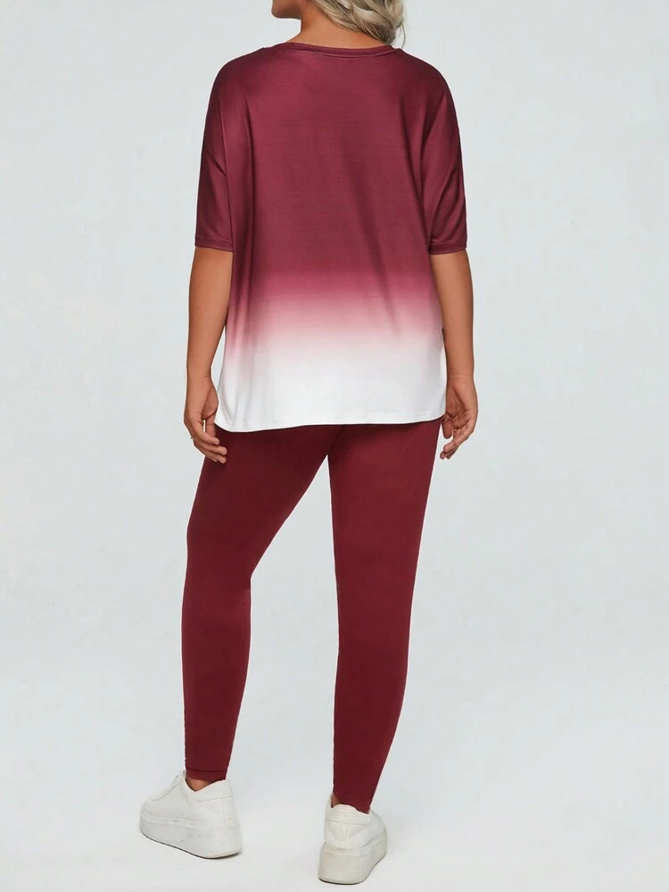 Plus Letter Graphic Ombre Drop Shoulder Tee & Leggings