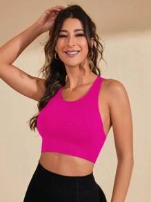 Easithlete Crisscross Back Sports Tank Top Gym Top Fitted Shirt - Pink - View 5