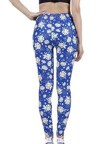 Daisy Floral Print Leggings - Blue - View 2