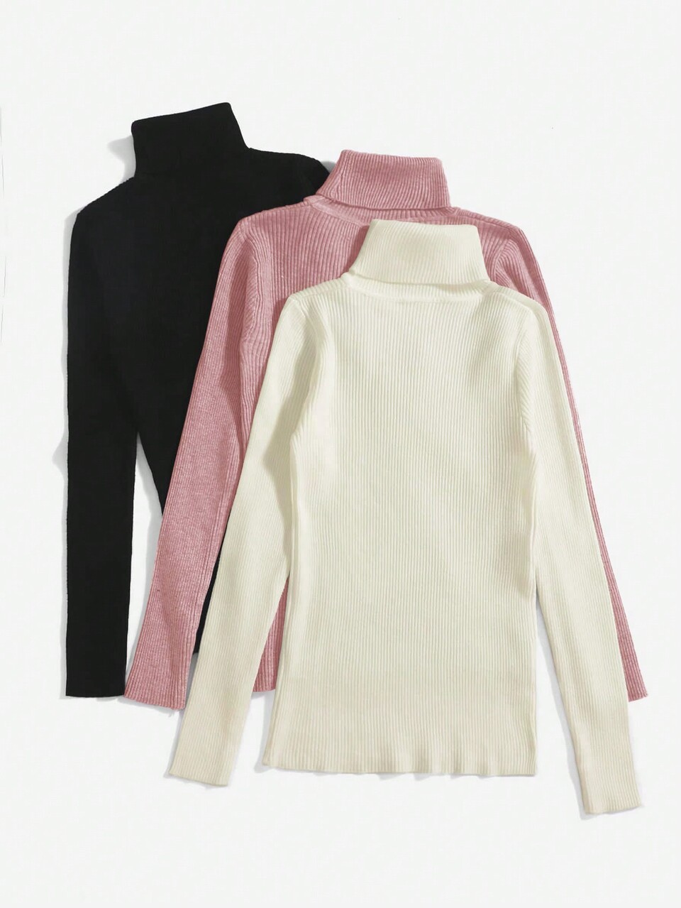 3pcs Solid Turtleneck Sweater In Fall/Winter