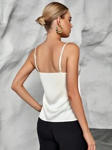 SHEIN Privé Lace Trim Cami Top - Beige - View 3